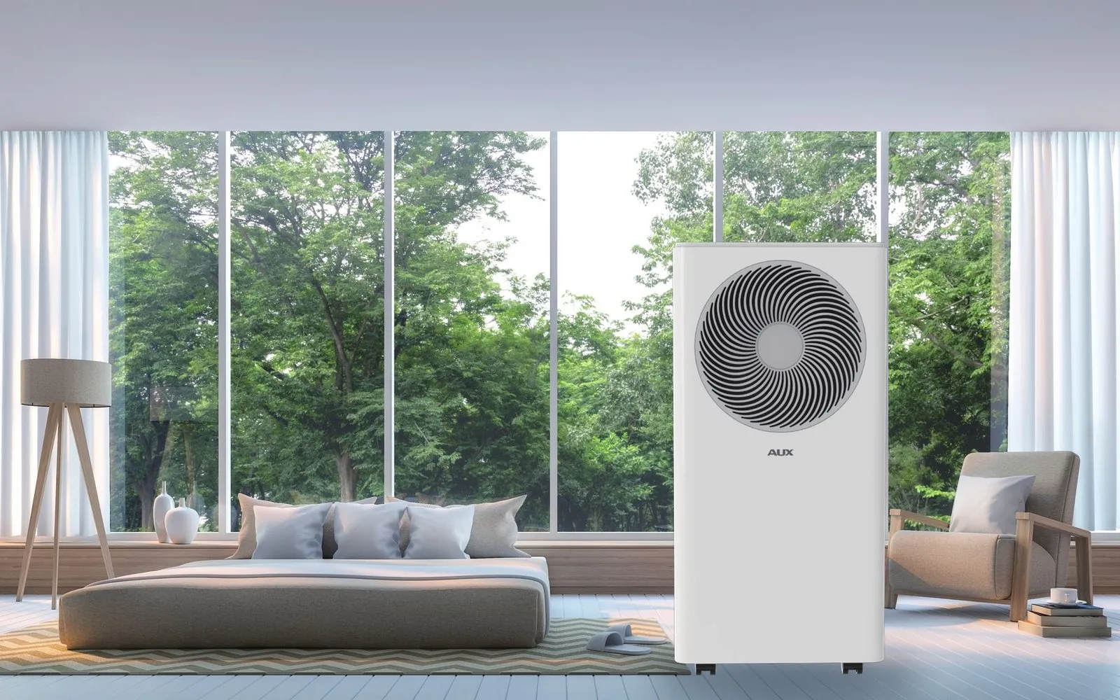 AUX portable air conditioner in a bedroom